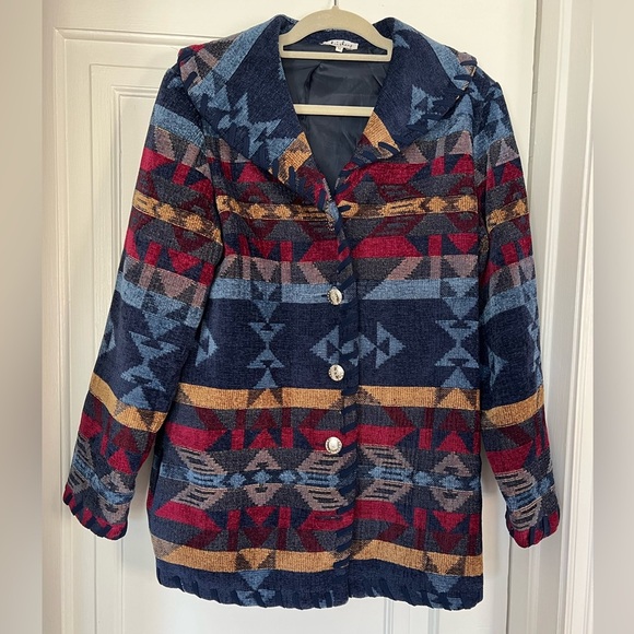 Vintage Southwest Aztec Woven Jacket Western Boho Ethnic Tribal Print M - Picture 8 of 8